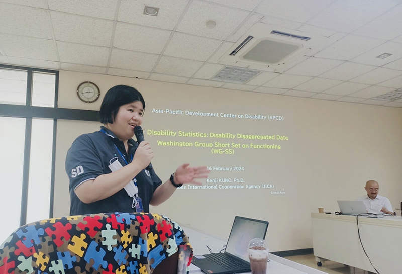 A group photo of participants from the Department of Empowerment for Persons with Disabilities (DEP) and APCD, along with Dr. Kenji Kuno, JICA-APCD Advisor on Disability & Development from Japan International Cooperation Agency (JICA) acted as a resource person.