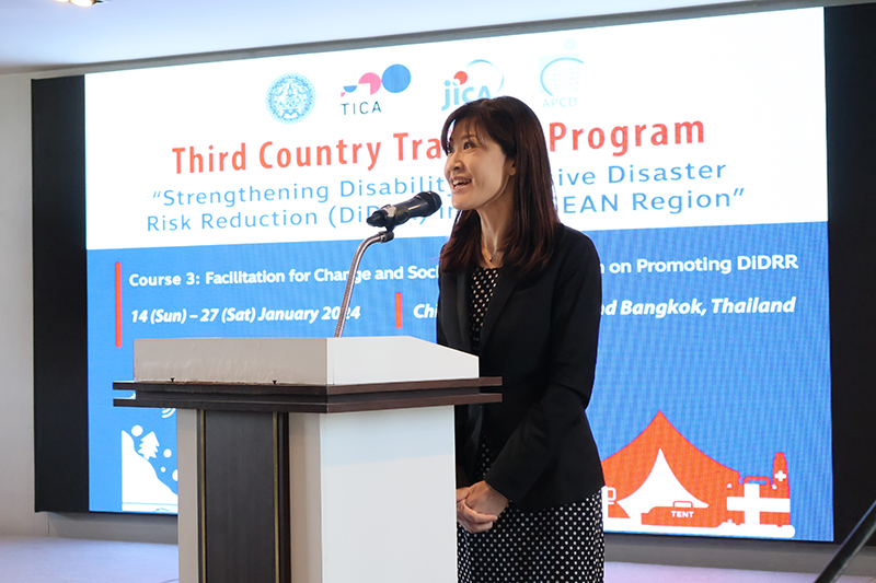 Ms. Yuki Kitagawa, Senior Representative, Japan International Cooperation Agency (JICA) Thailand Office delivered the opening speech. 