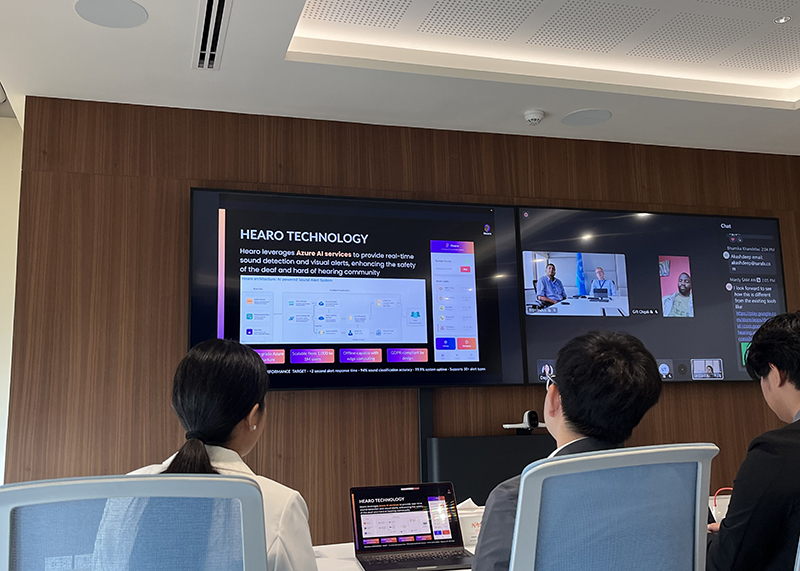 One of the presentations on AI tool to enhance inclusive accessibility, Hearo Technology. The application features the real-time sound detection and visual alert services for persons with hearing impairment.