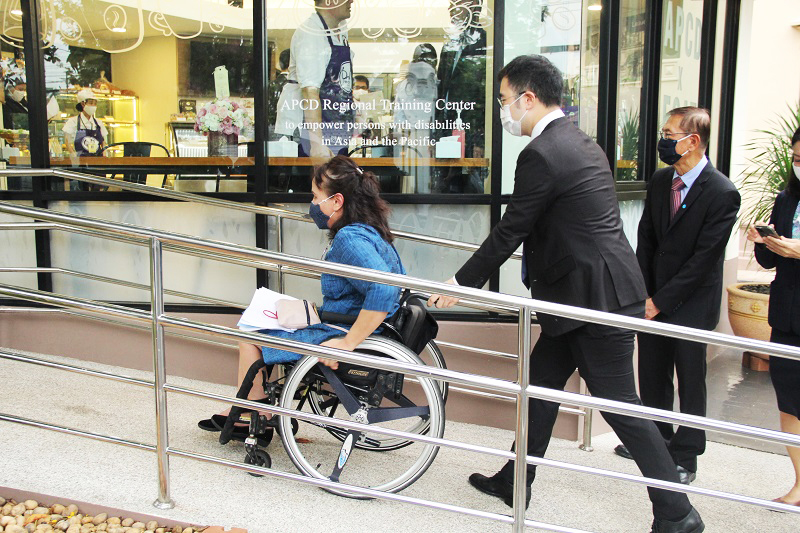 Accessibility check during the official grand opening ceremony by Ms. Nongnuch Maytarjittipun, Executive Secretary to the Executive Director and an honourable guest.&nbsp;
